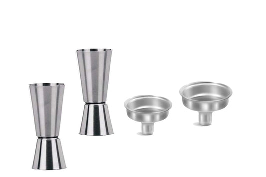 Peg Measuring Cup 30 & 60 ml (2 Pcs) with 2 Pcs Funnel Bar Accessories (Silver, Set of 2)